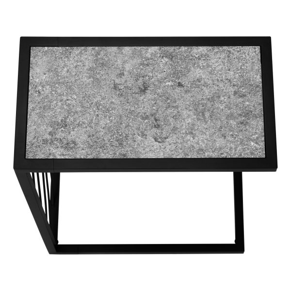 ACCENT TABLE - 25"H / GREY STONE-LOOK / BLACK METAL