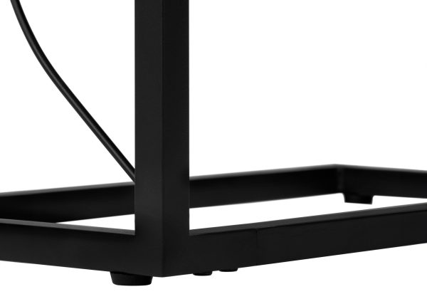 ACCENT TABLE - 25"H / GREY STONE-LOOK / BLACK METAL