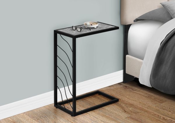 ACCENT TABLE - 25"H / GREY STONE-LOOK / BLACK METAL