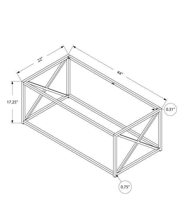 COFFEE TABLE - 44"L / CHROME METAL WITH TEMPERED GLASS