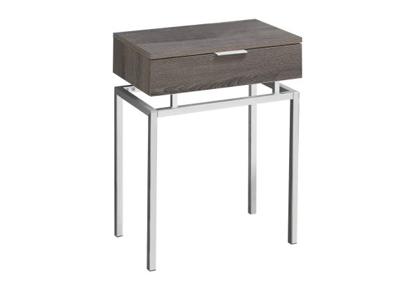 ACCENT TABLE - 24"H / DARK TAUPE / CHROME METAL
