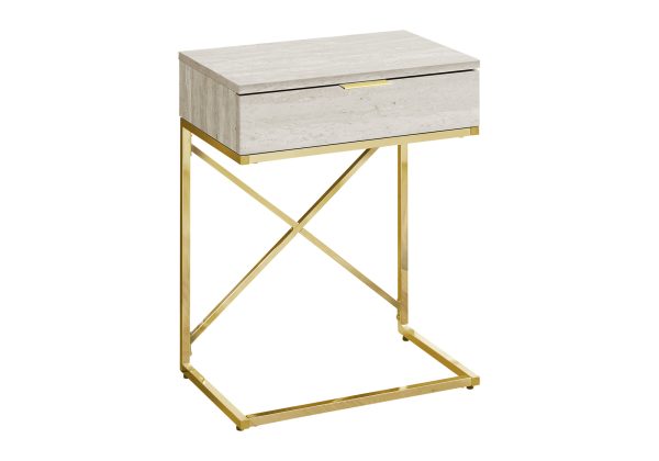ACCENT TABLE - 24"H / BEIGE MARBLE / GOLD METAL