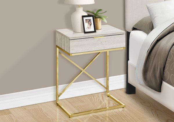 ACCENT TABLE - 24"H / BEIGE MARBLE / GOLD METAL