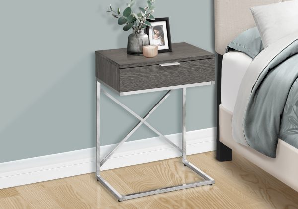 ACCENT TABLE - 24"H / GREY / CHROME METAL