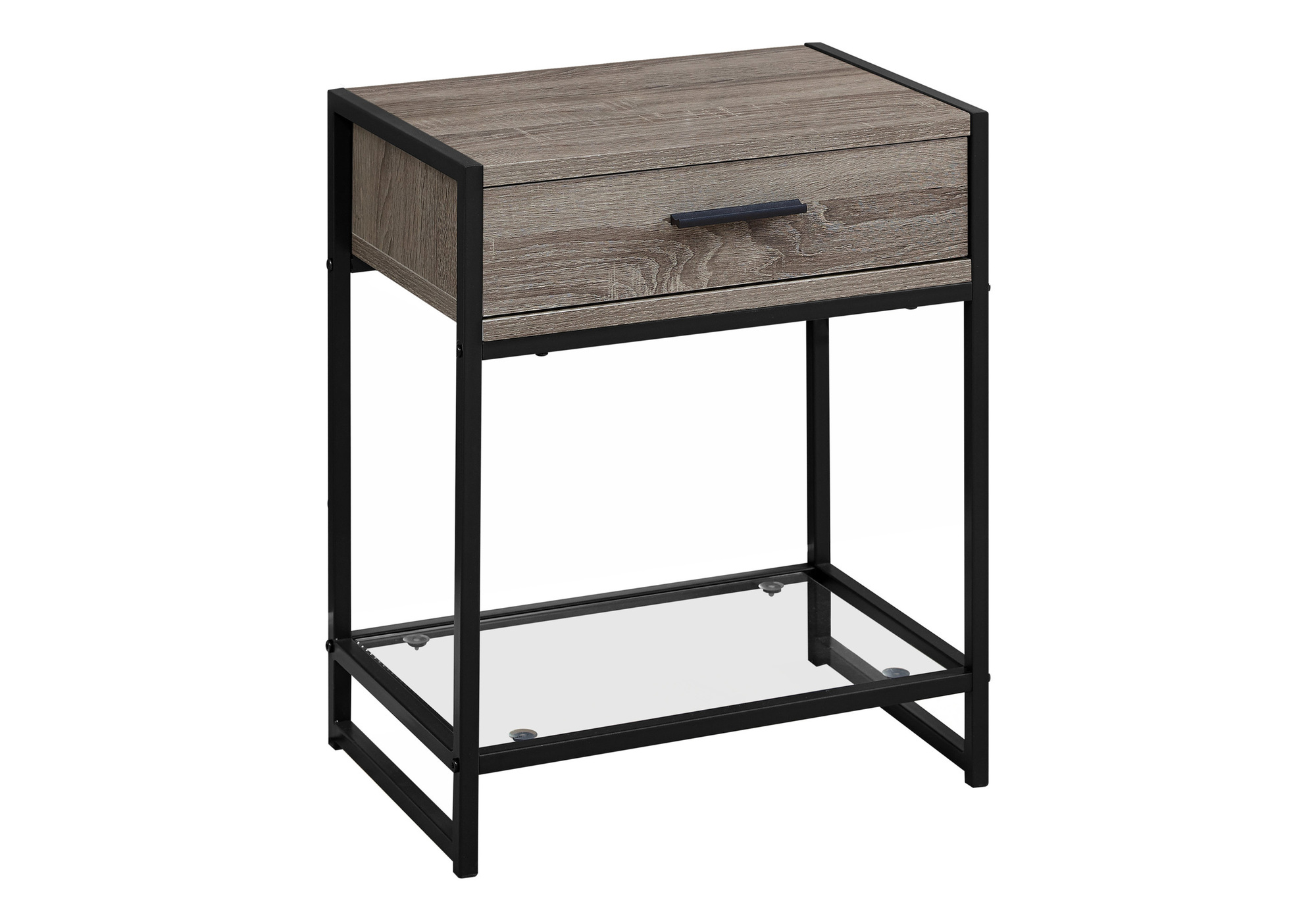 ACCENT TABLE - 22"H / DARK TAUPE / BLACK / TEMPERED GLASS