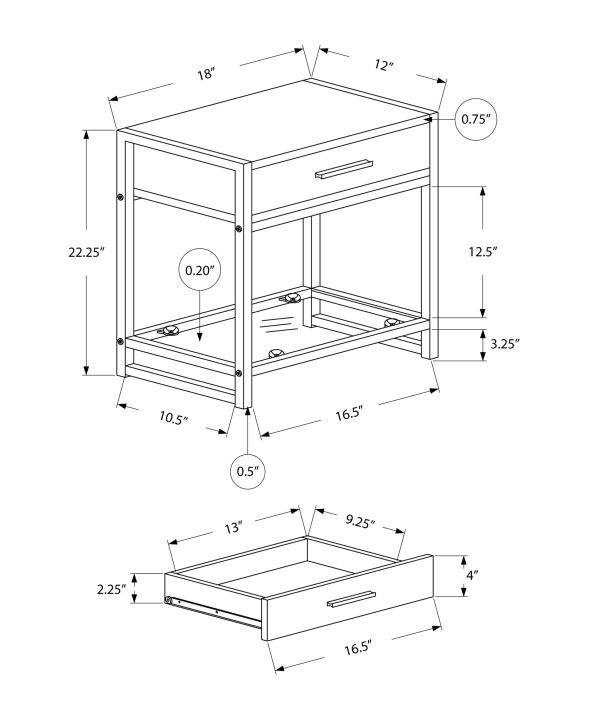 ACCENT TABLE - 22"H / WHITE/ SILVER METAL/ TEMPERED GLASS