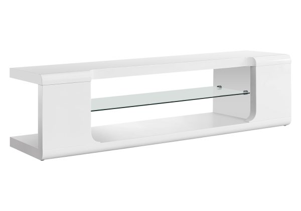 TV STAND - 60"L / HIGH GLOSSY WHITE WITH TEMPERED GLASS