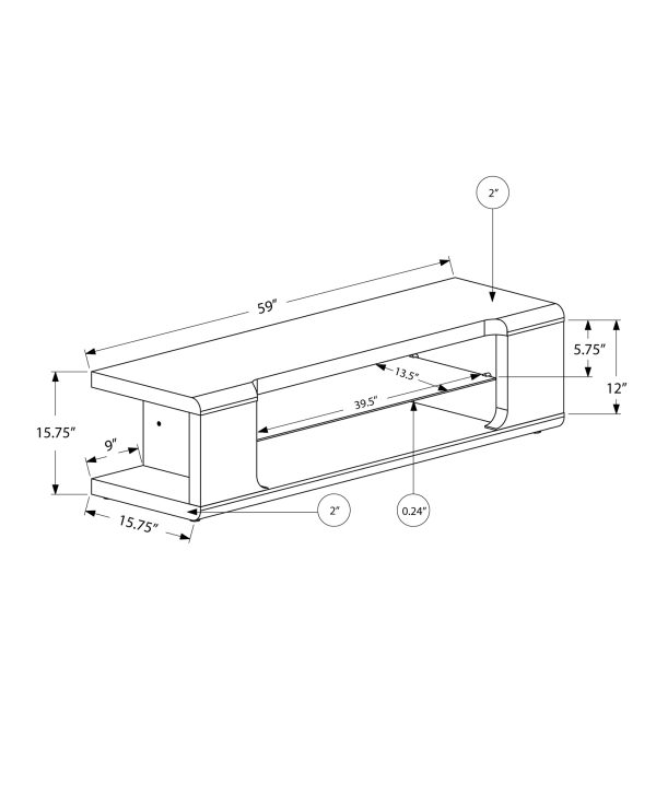 TV STAND - 60"L / HIGH GLOSSY WHITE WITH TEMPERED GLASS