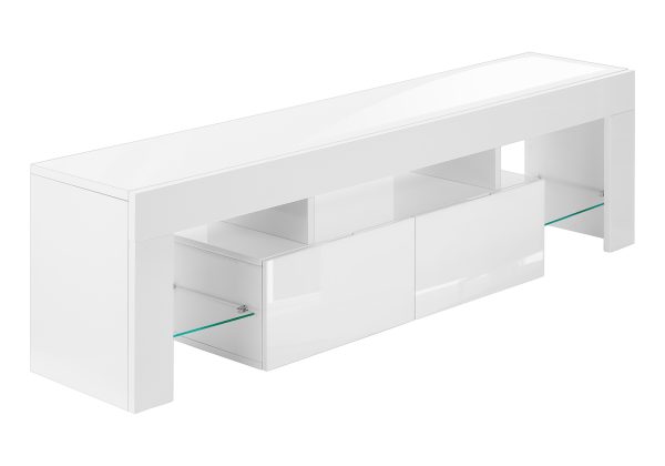 TV STAND - 63"L / HIGH GLOSSY WHITE WITH TEMPERED GLASS