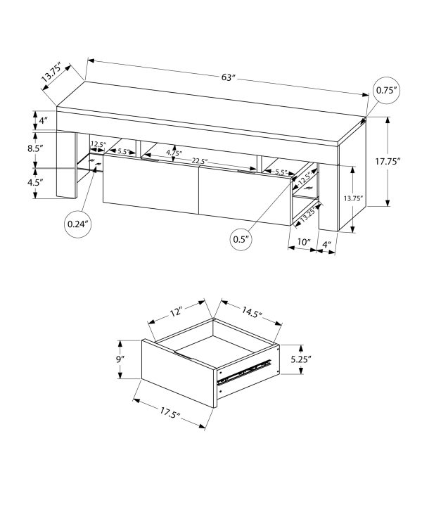 TV STAND - 63"L / HIGH GLOSSY WHITE WITH TEMPERED GLASS