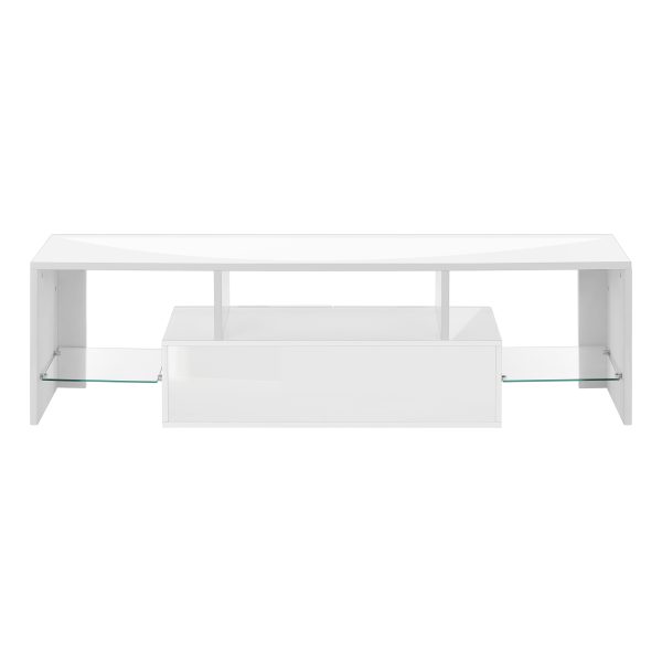 TV STAND - 63"L / HIGH GLOSSY WHITE WITH TEMPERED GLASS