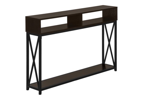 ACCENT TABLE - 48"L / ESPRESSO / BLACK METAL HALL CONSOLE