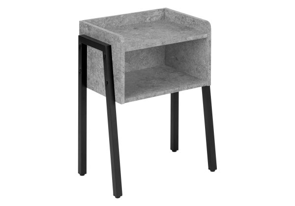 ACCENT TABLE - 23"H / GREY STONE-LOOK / BLACK METAL