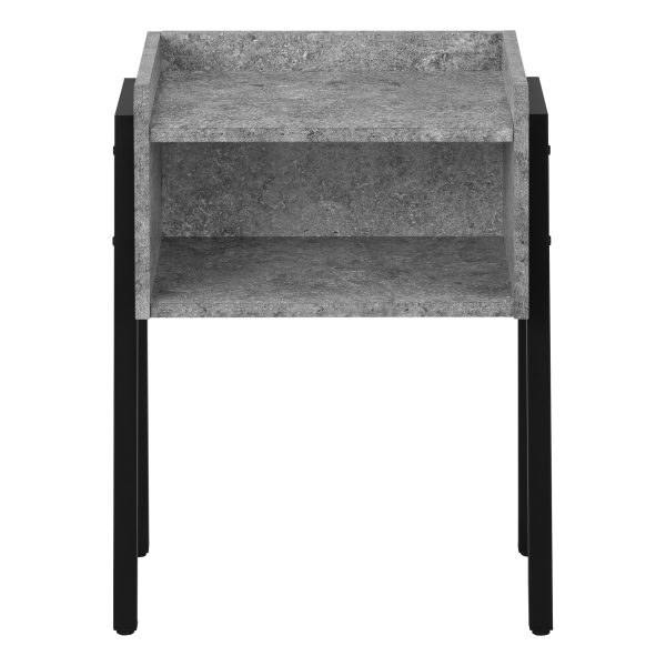 ACCENT TABLE - 23"H / GREY STONE-LOOK / BLACK METAL