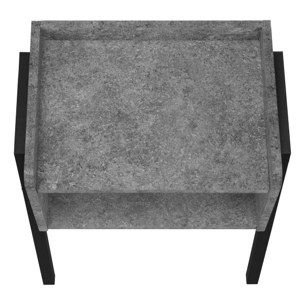 ACCENT TABLE - 23"H / GREY STONE-LOOK / BLACK METAL