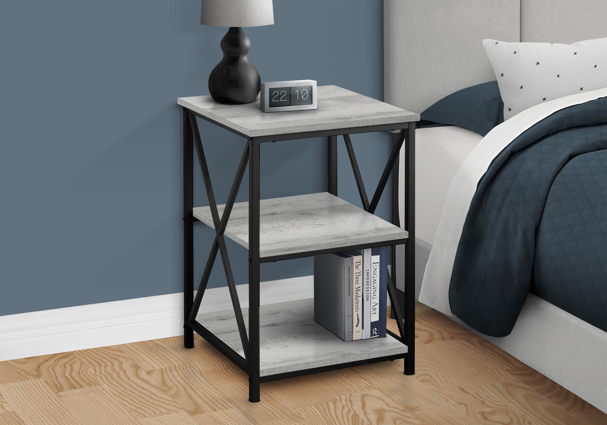 ACCENT TABLE - 26"H / GREY / BLACK METAL
