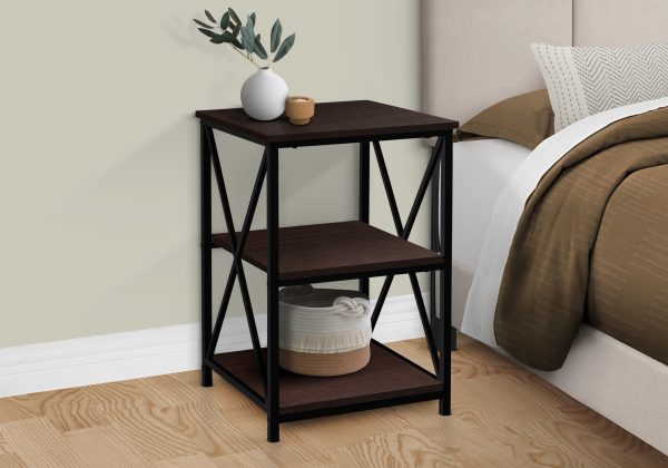 ACCENT TABLE - 26"H / ESPRESSO / BLACK METAL