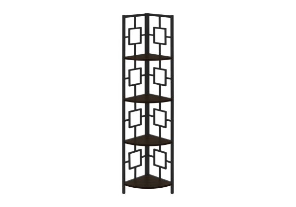 BOOKCASE - 62"H / ESPRESSO / BLACK METAL CORNER ETAGERE