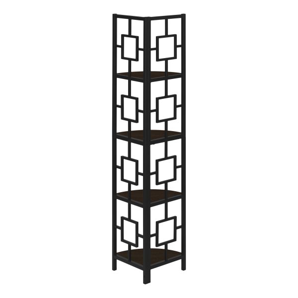 BOOKCASE - 62"H / ESPRESSO / BLACK METAL CORNER ETAGERE