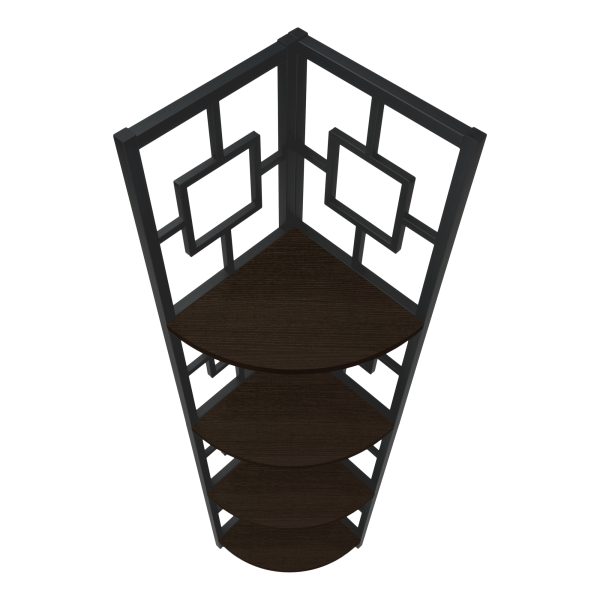 BOOKCASE - 62"H / ESPRESSO / BLACK METAL CORNER ETAGERE