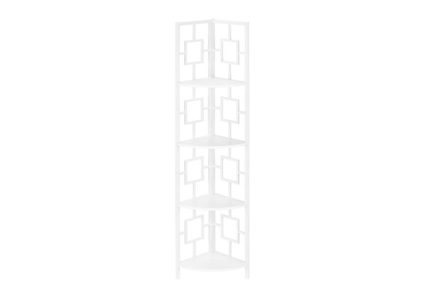BOOKCASE - 62"H / WHITE / WHITE METAL CORNER ETAGERE