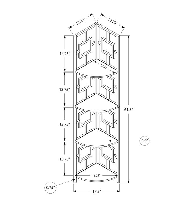 BOOKCASE - 62"H / WHITE / WHITE METAL CORNER ETAGERE