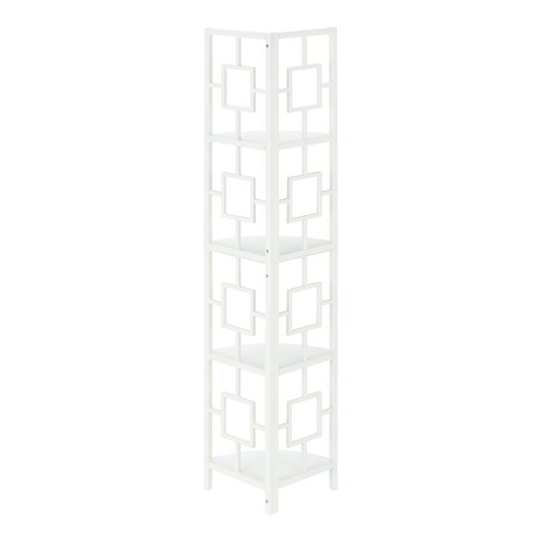 BOOKCASE - 62"H / WHITE / WHITE METAL CORNER ETAGERE