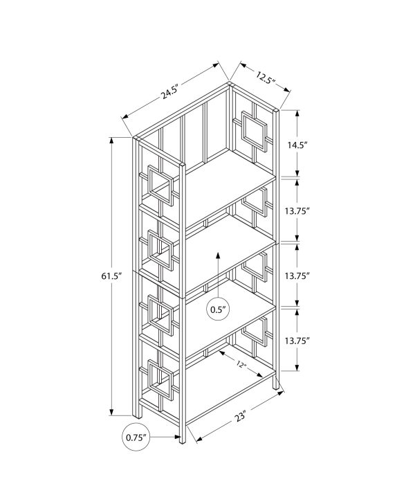 BOOKCASE - 62"H / ESPRESSO / BLACK METAL ETAGERE
