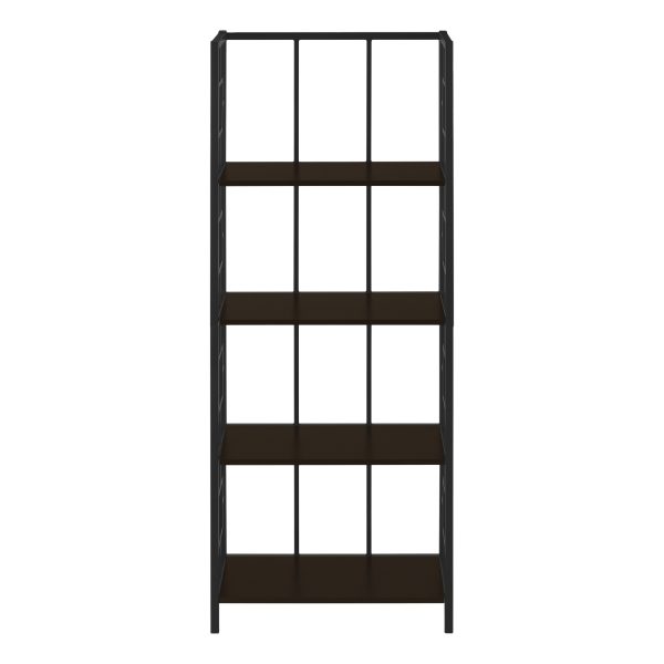 BOOKCASE - 62"H / ESPRESSO / BLACK METAL ETAGERE