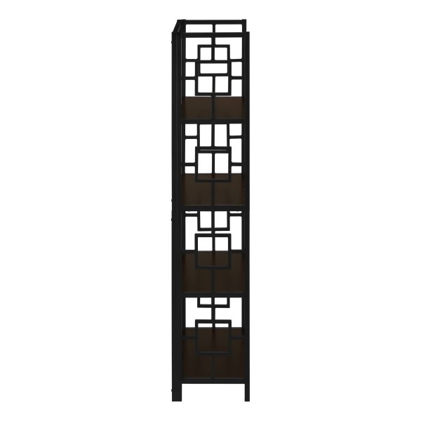 BOOKCASE - 62"H / ESPRESSO / BLACK METAL ETAGERE