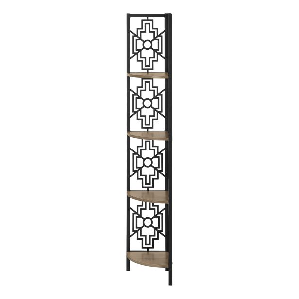 BOOKCASE - 62"H / DARK TAUPE / BLACK METAL CORNER ETAGERE