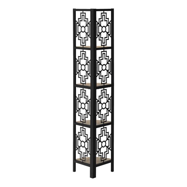 BOOKCASE - 62"H / DARK TAUPE / BLACK METAL CORNER ETAGERE