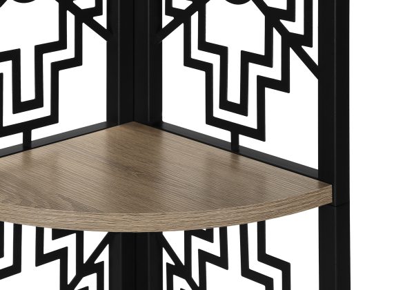 BOOKCASE - 62"H / DARK TAUPE / BLACK METAL CORNER ETAGERE