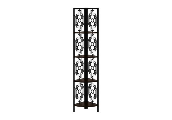 BOOKCASE - 62"H / ESPRESSO / BLACK METAL CORNER ETAGERE