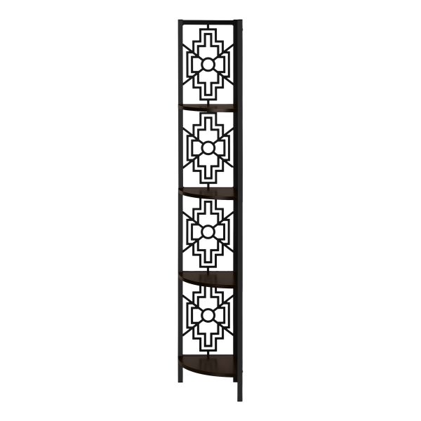 BOOKCASE - 62"H / ESPRESSO / BLACK METAL CORNER ETAGERE