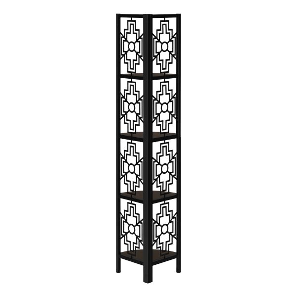 BOOKCASE - 62"H / ESPRESSO / BLACK METAL CORNER ETAGERE