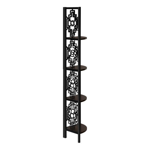 BOOKCASE - 62"H / ESPRESSO / BLACK METAL CORNER ETAGERE