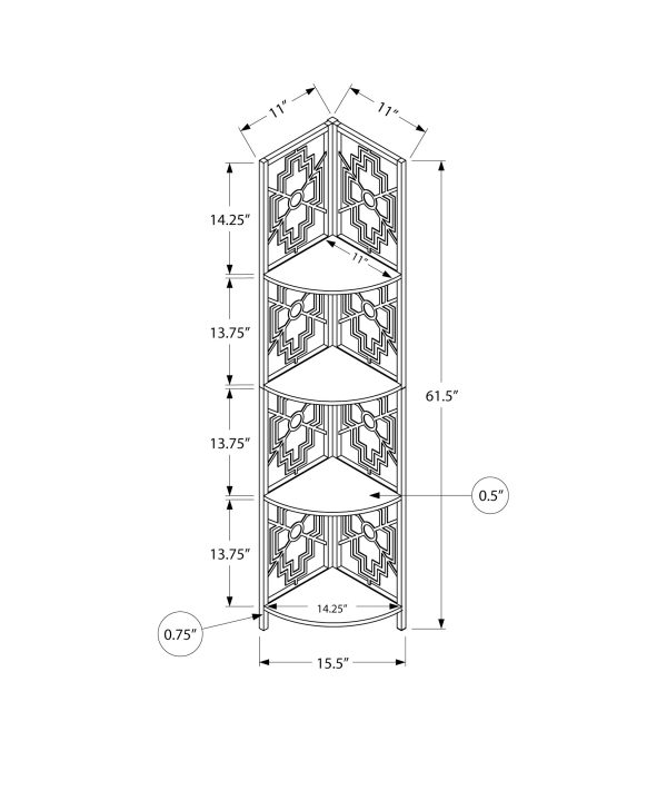 BOOKCASE - 62"H / WHITE / WHITE METAL CORNER ETAGERE