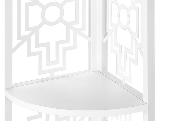 BOOKCASE - 62"H / WHITE / WHITE METAL CORNER ETAGERE