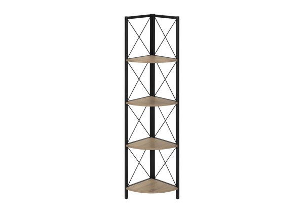 BOOKCASE - 60"H / DARK TAUPE / BLACK METAL CORNER ETAGERE