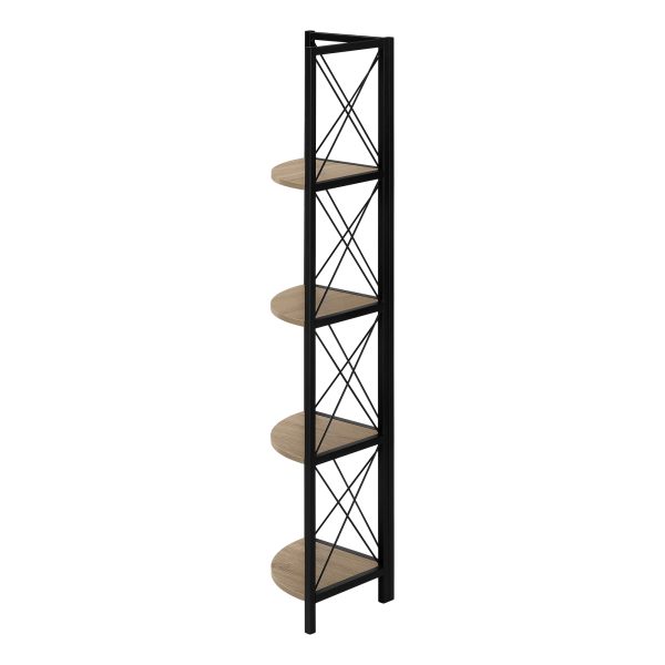 BOOKCASE - 60"H / DARK TAUPE / BLACK METAL CORNER ETAGERE
