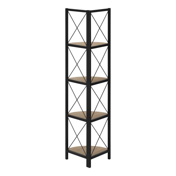 BOOKCASE - 60"H / DARK TAUPE / BLACK METAL CORNER ETAGERE