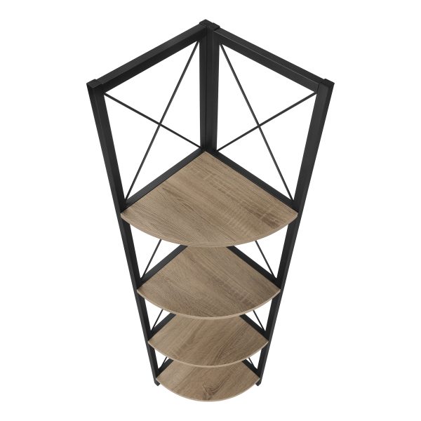 BOOKCASE - 60"H / DARK TAUPE / BLACK METAL CORNER ETAGERE
