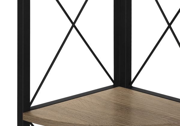 BOOKCASE - 60"H / DARK TAUPE / BLACK METAL CORNER ETAGERE
