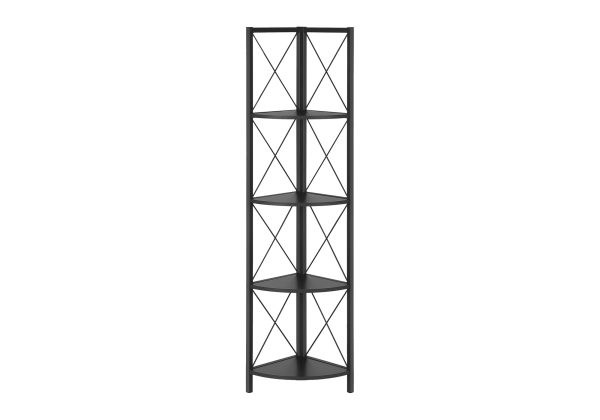 BOOKCASE - 60"H / BLACK / BLACK METAL CORNER ETAGERE