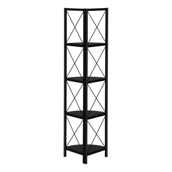 BOOKCASE - 60"H / BLACK / BLACK METAL CORNER ETAGERE