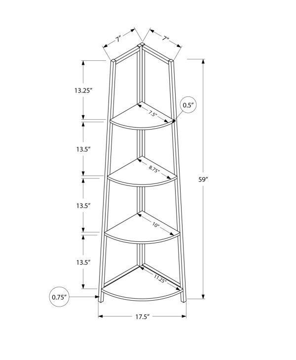 BOOKCASE - 60"H / BLACK / BLACK METAL CORNER ETAGERE