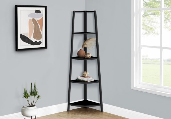 BOOKCASE - 60"H / BLACK / BLACK METAL CORNER ETAGERE