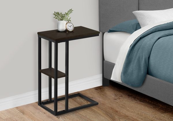 ACCENT TABLE - 25"H / ESPRESSO / BLACK METAL