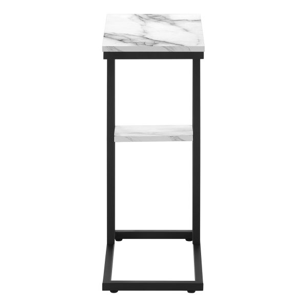 ACCENT TABLE - 25"H / WHITE MARBLE / BLACK METAL